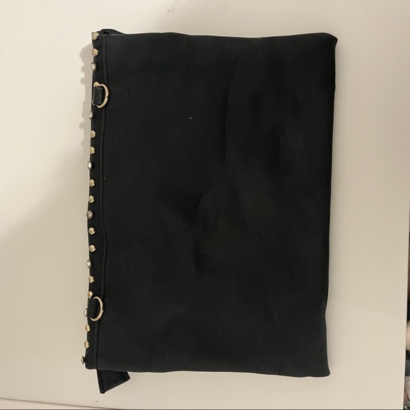 RHINESTONE + STUD BLACK LEATHER OVERSIZE CLUTCH - Picture 8 of 8